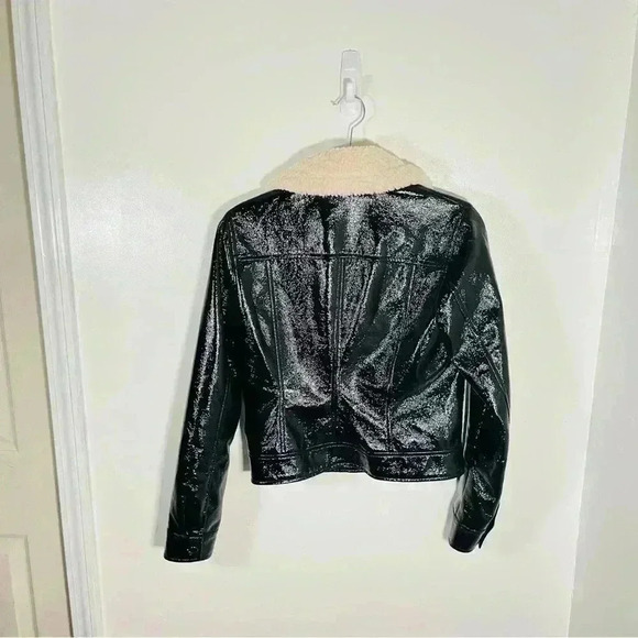 Wilfred Tempest Jacket Shine Black Vinyl Sherpa Collar Bikercore Faux Leather - Picture 8 of 9